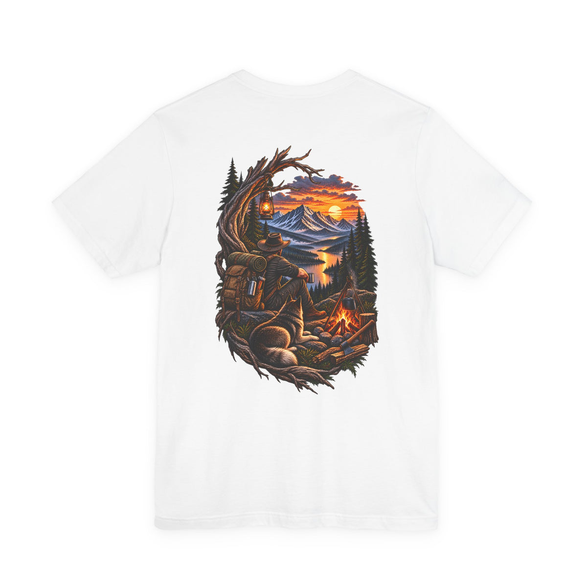 Camping Adventure T-Shirt — Mountain Sunset Campfire Graphic