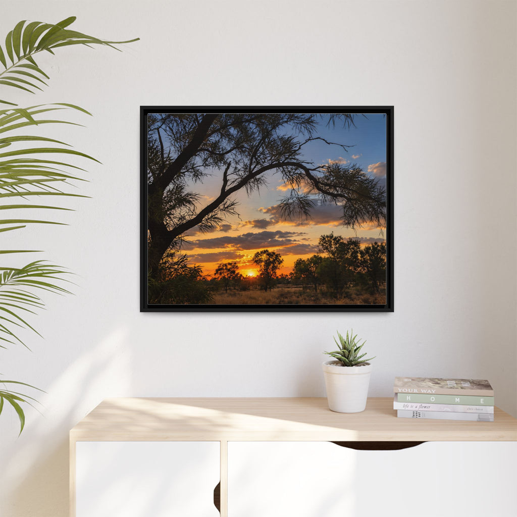 Sunset Silhouette Matte Canvas Print — Framed Landscape Wall Art