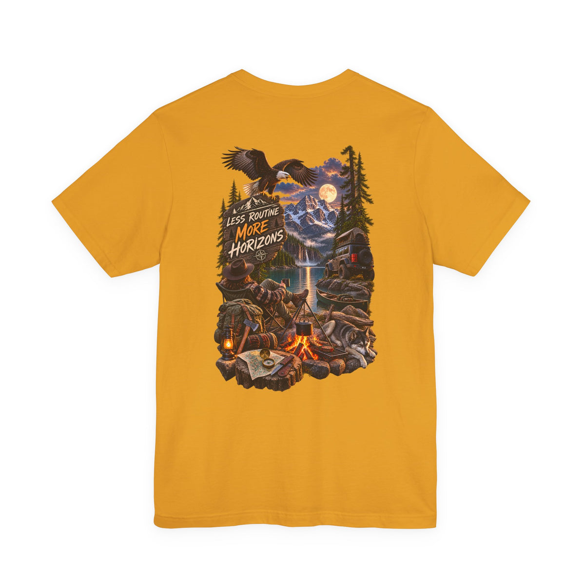 Adventure Campfire Graphic Tee — "Less Routine, More Horizons"