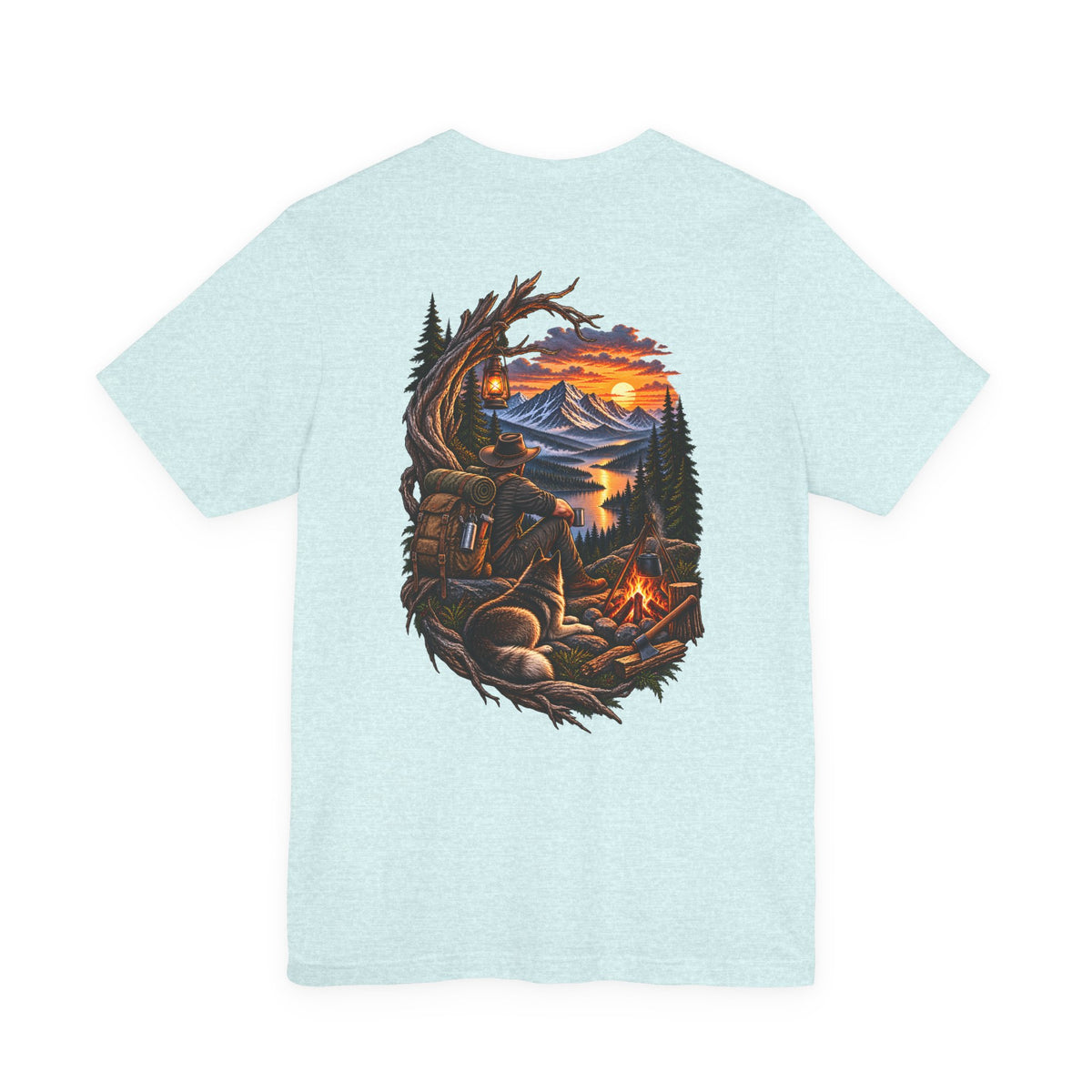 Camping Adventure T-Shirt — Mountain Sunset Campfire Graphic