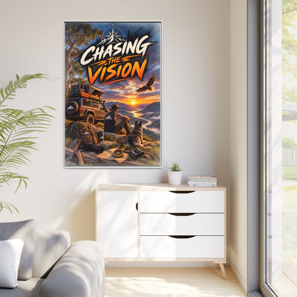 Chasing the Vision Matte Canvas Print (Framed) — Adventure Landscape Wall Art