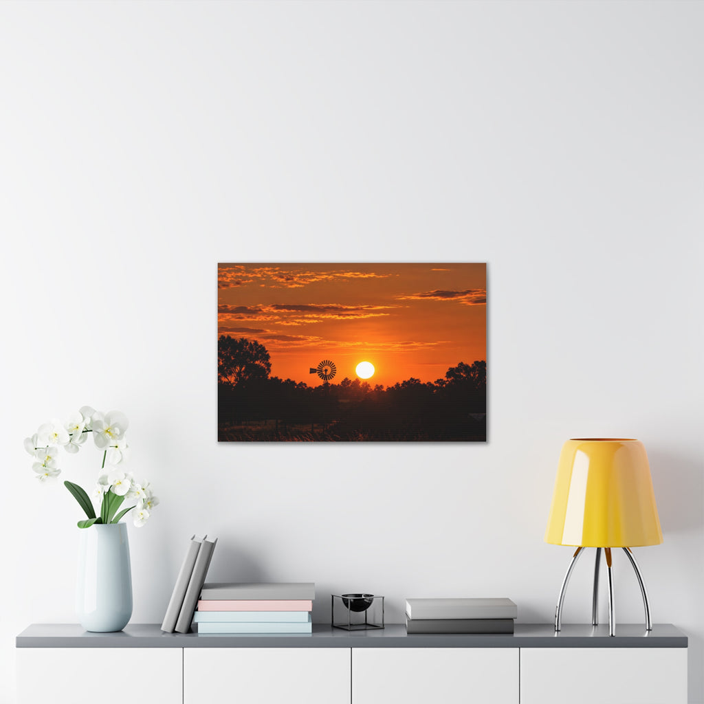 Sunset Windmill Canvas Print — Rural Farmhouse Wall Art