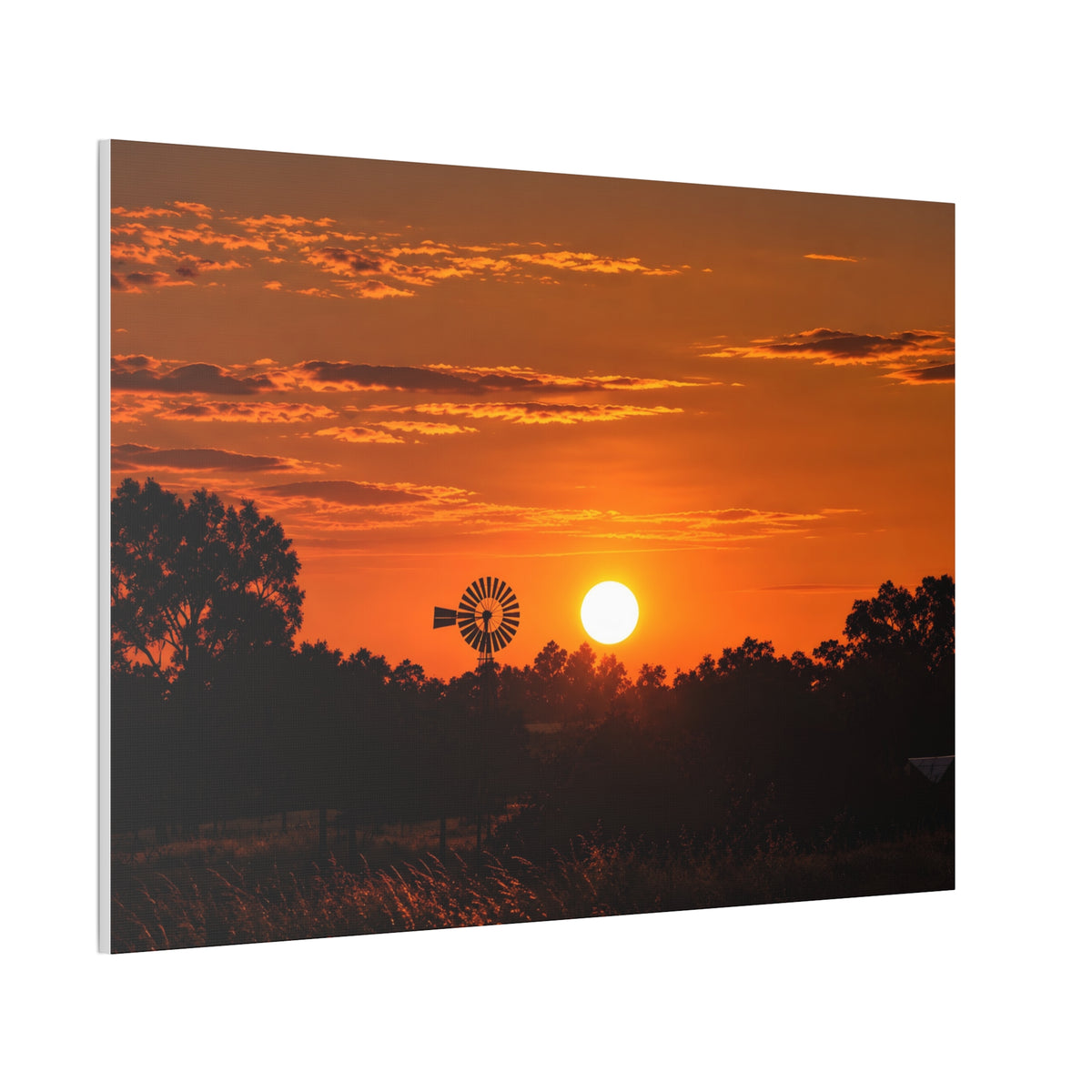 Sunset Windmill Canvas Print — Rural Farmhouse Wall Art