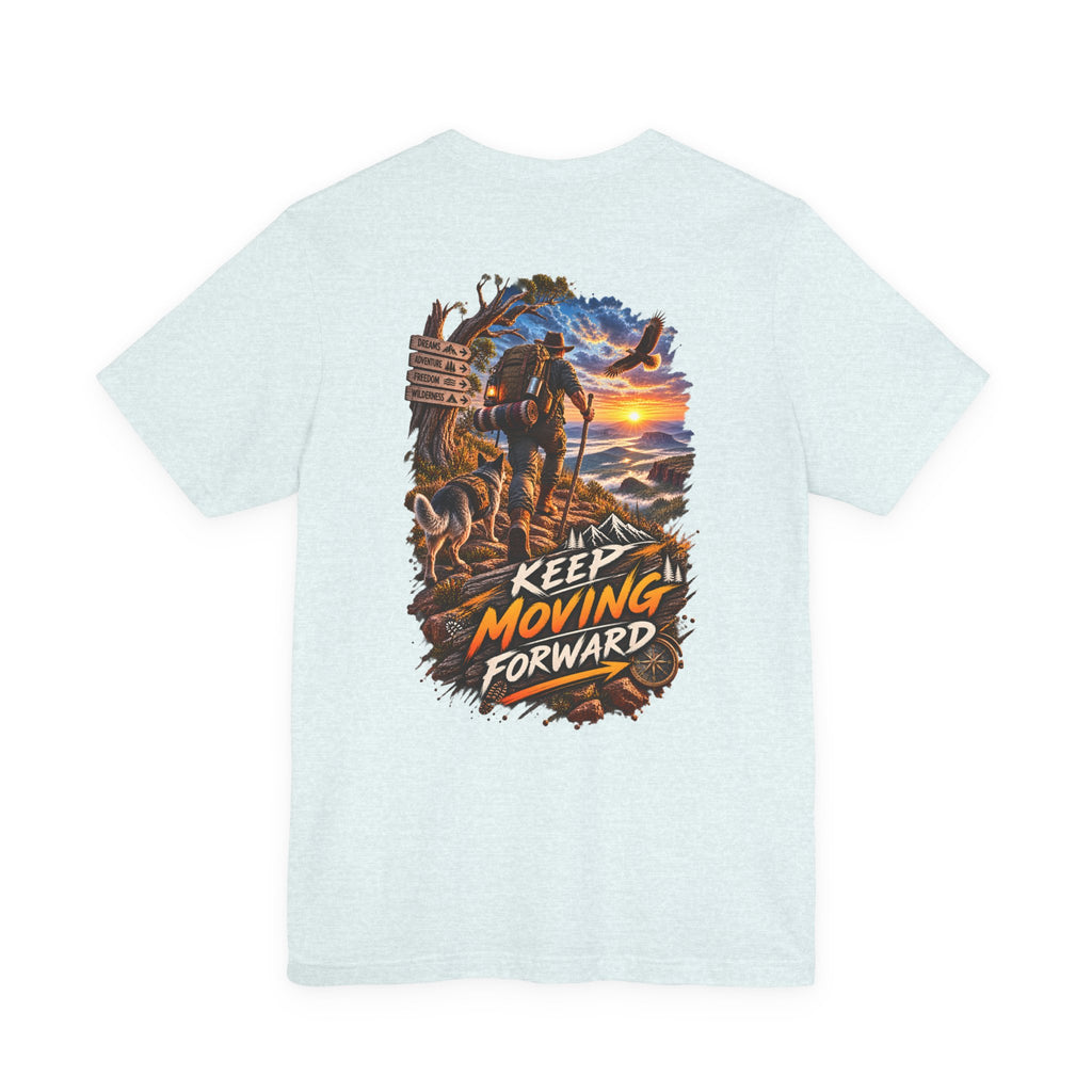 Keep Moving Forward T-Shirt — Motivational Hiker Sunset Graphic Tee