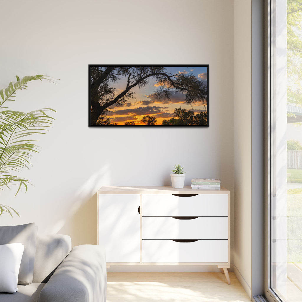 Sunset Silhouette Matte Canvas Print — Framed Landscape Wall Art