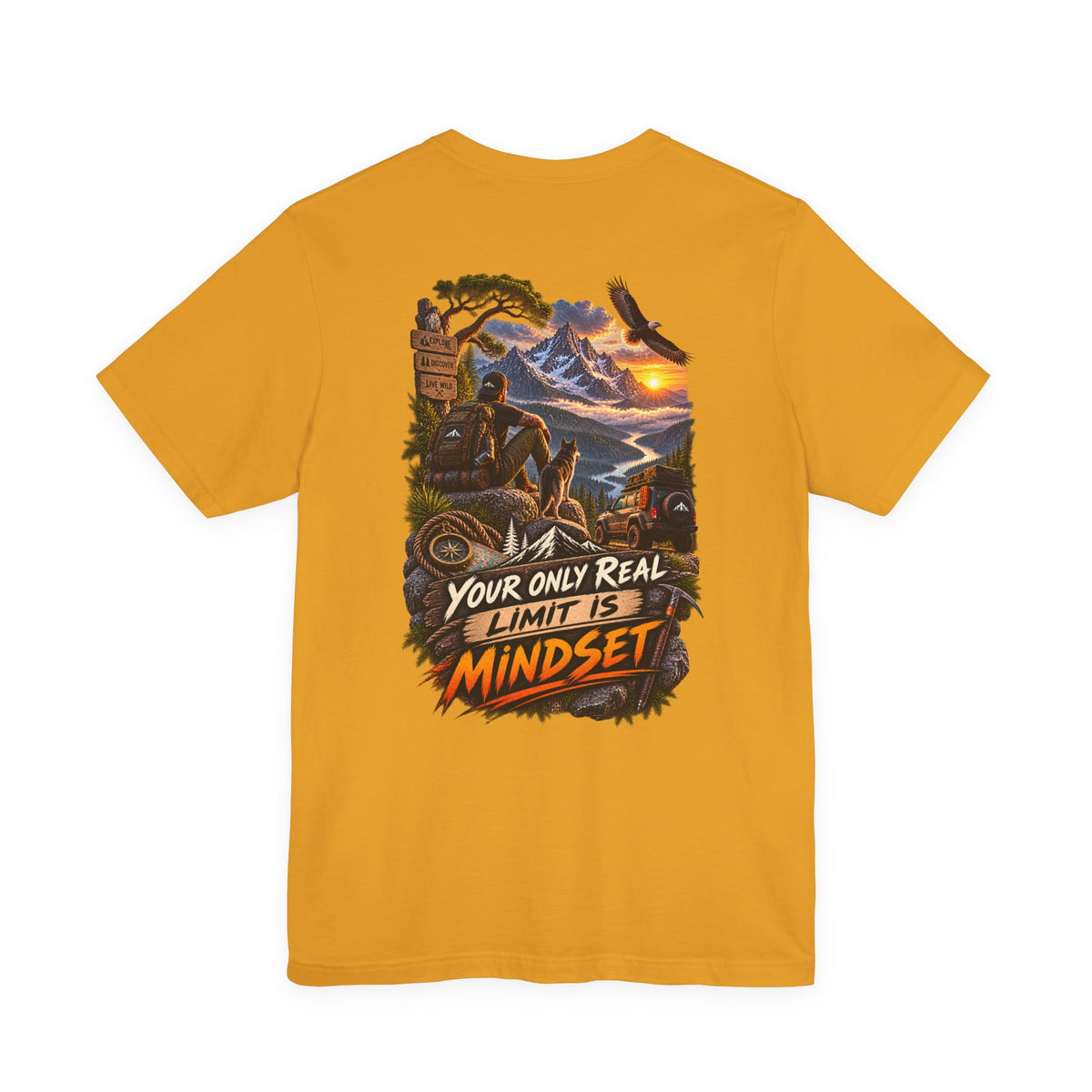 Mindset Adventure Graphic Tee — "Your Only Real Limit Is Mindset" Motivational Mountain T‑Shirt