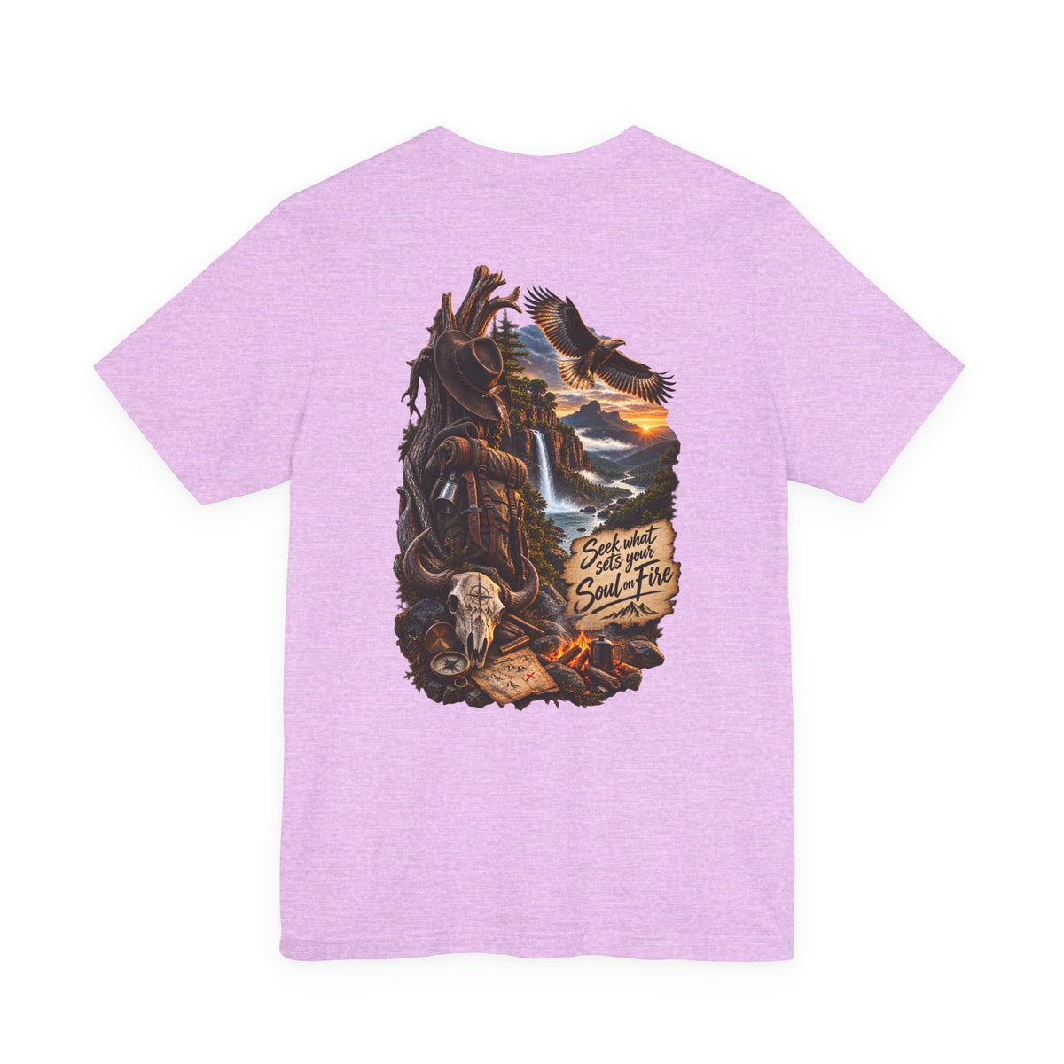 Western Wilderness T‑Shirt — “Seek the Sun, Find the Fire” Scenic Eagle & Skull Tee