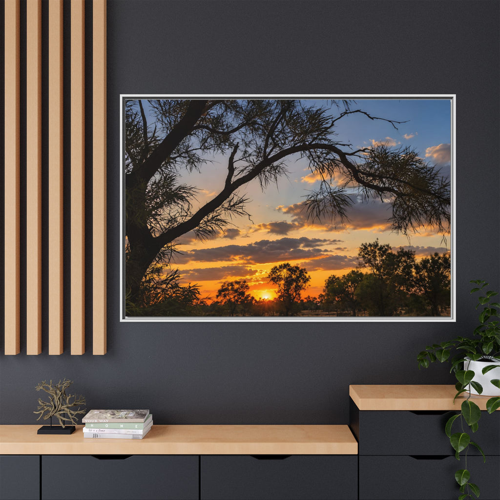 Sunset Silhouette Matte Canvas Print — Framed Landscape Wall Art