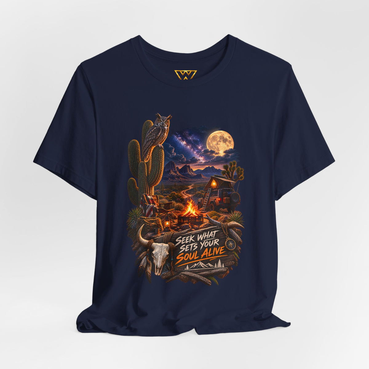 Campfire Desert Graphic Tee — "Seek What Sets Your Soul Alive"