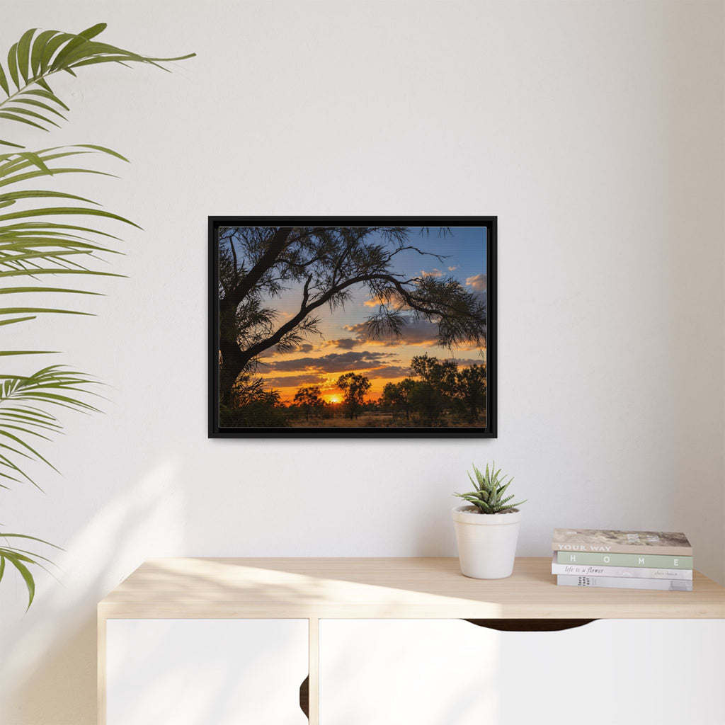 Sunset Silhouette Matte Canvas Print — Framed Landscape Wall Art