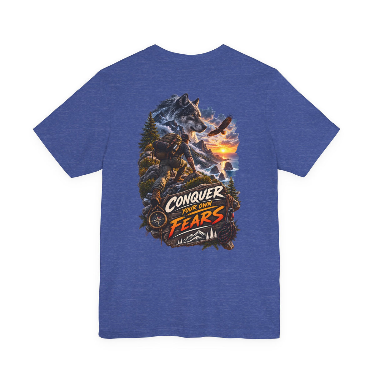 Conquer Your Fears Wolf Graphic Tee — Adventure Motivational T-Shirt