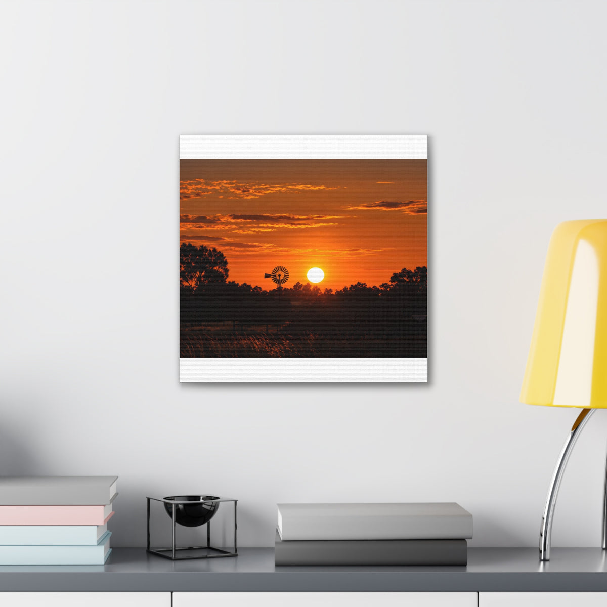 Sunset Windmill Canvas Print — Rural Farmhouse Wall Art