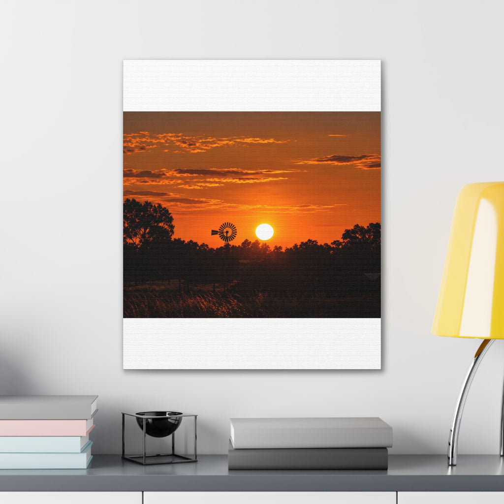 Sunset Windmill Canvas Print — Rural Farmhouse Wall Art