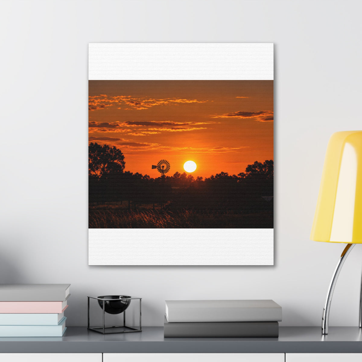 Sunset Windmill Canvas Print — Rural Farmhouse Wall Art