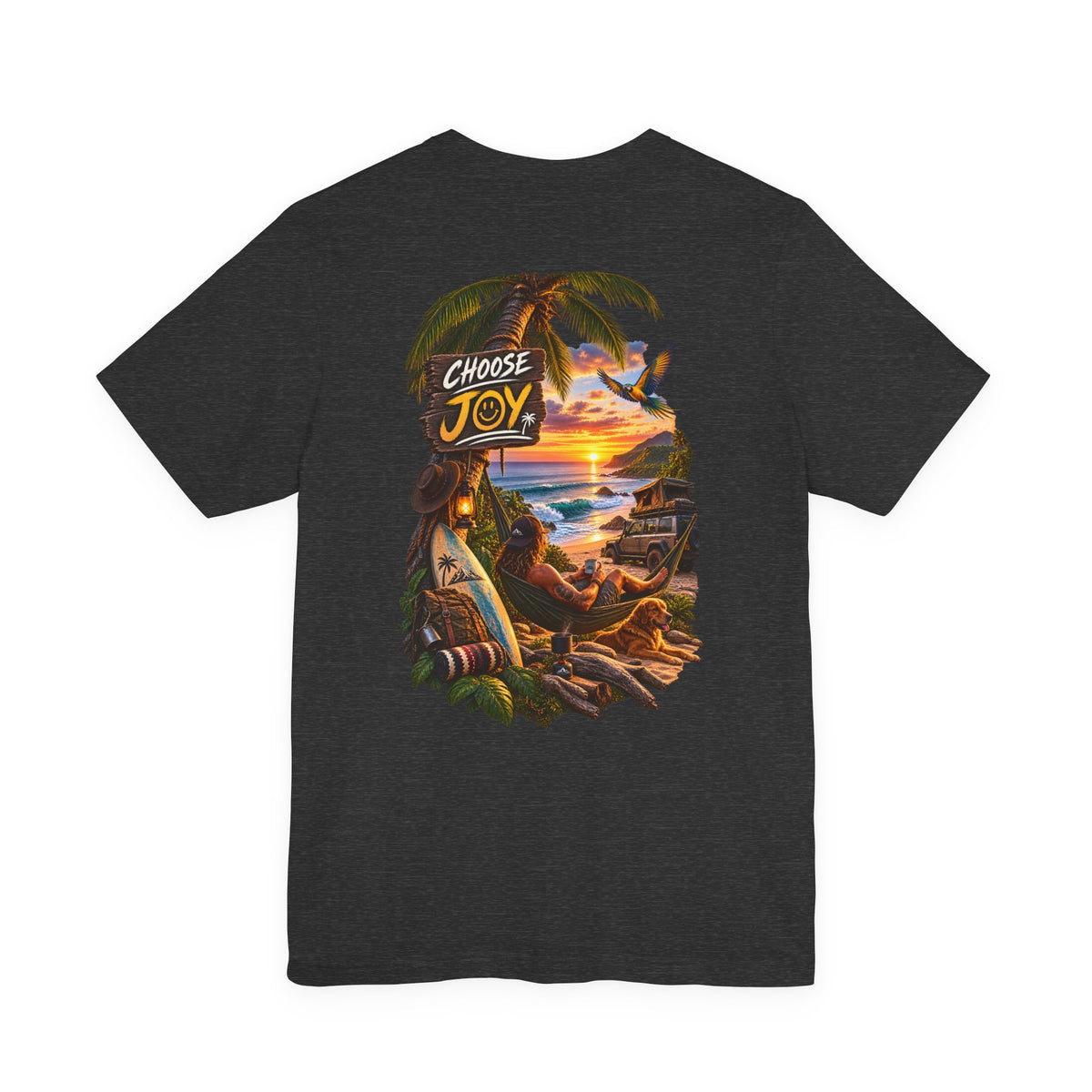 T-Shirt — 'Choose Joy' Tropical Sunset Beach Graphic Tee