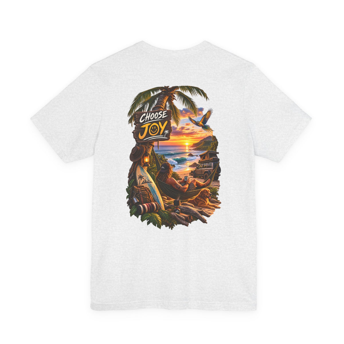 T-Shirt — 'Choose Joy' Tropical Sunset Beach Graphic Tee