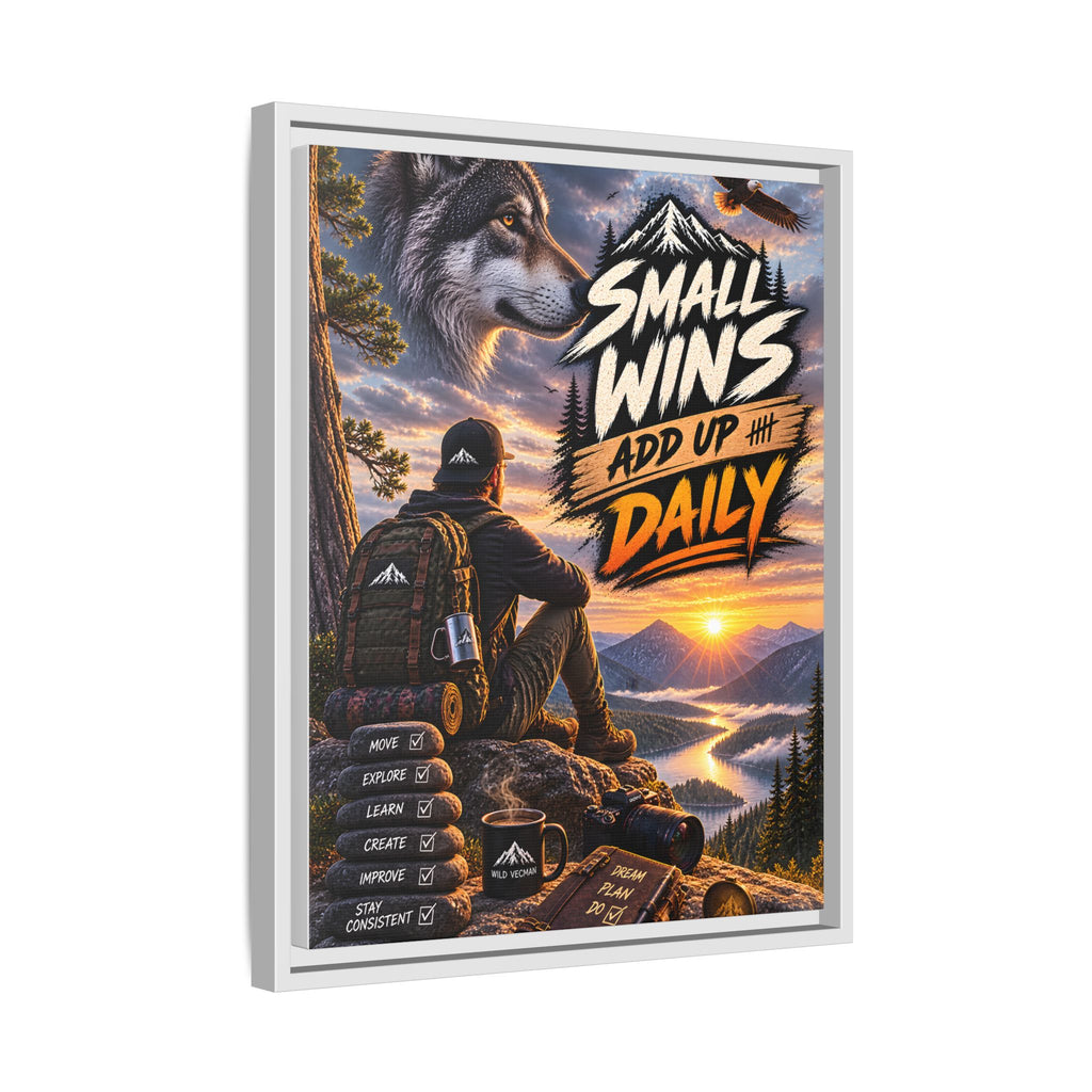 Small Wins Add Up Daily Framed Canvas Wall Art — Motivational Hiking Print