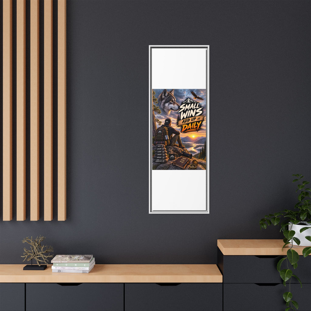 Small Wins Add Up Daily Framed Canvas Wall Art — Motivational Hiking Print