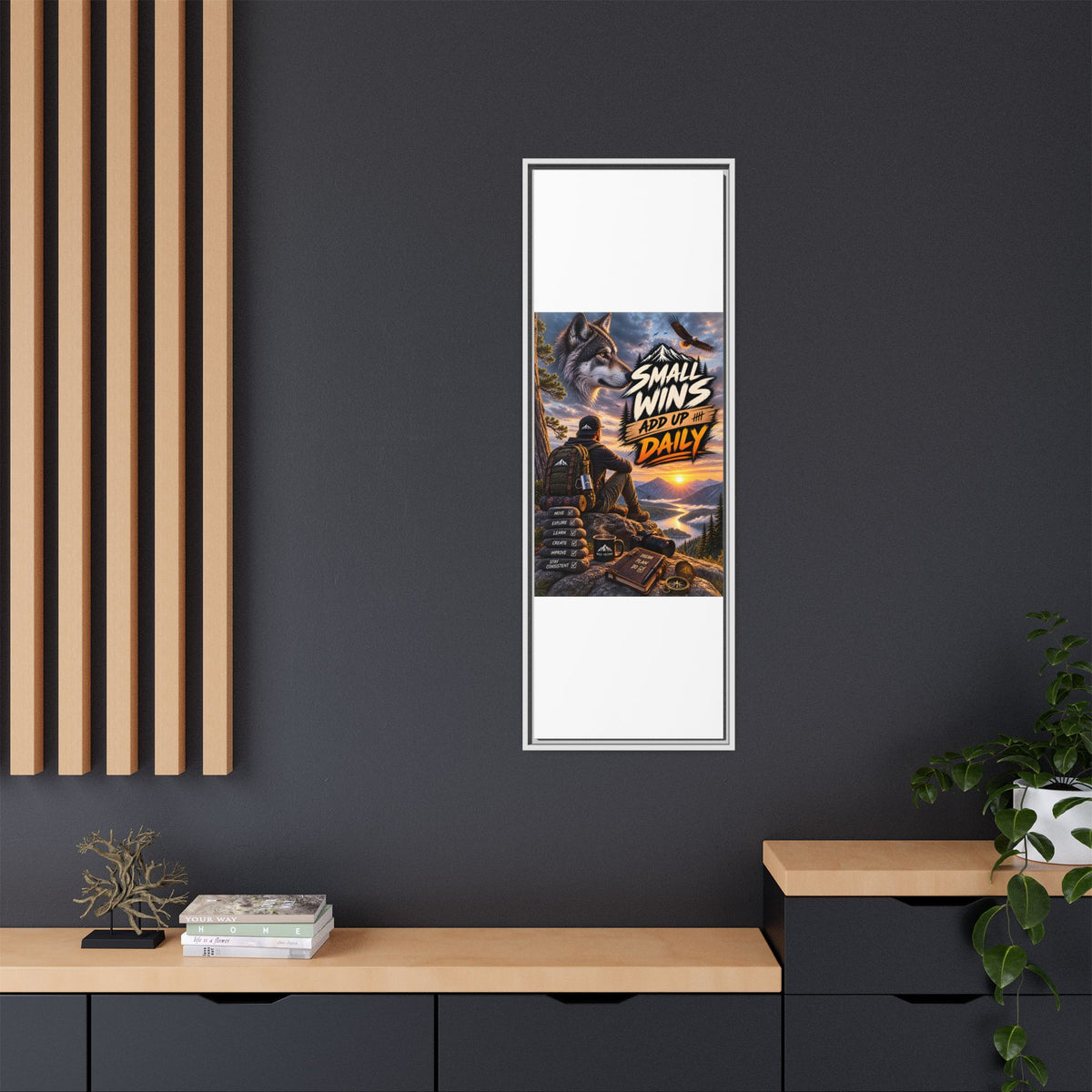 Small Wins Add Up Daily Framed Canvas Wall Art — Motivational Hiking Print