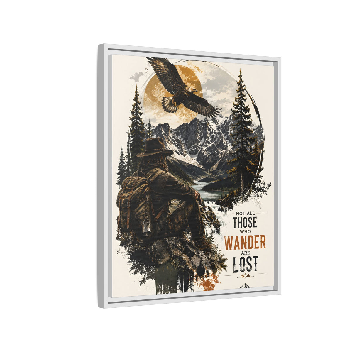 Wanderer Hiking Framed Canvas — "Not All Those Who Wander Are Lost" Wall Art