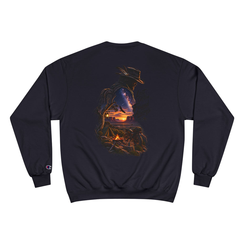 Adventure Champion Sweatshirt — 'Lost Often, Found Always' Mountain Graphic Crewneck