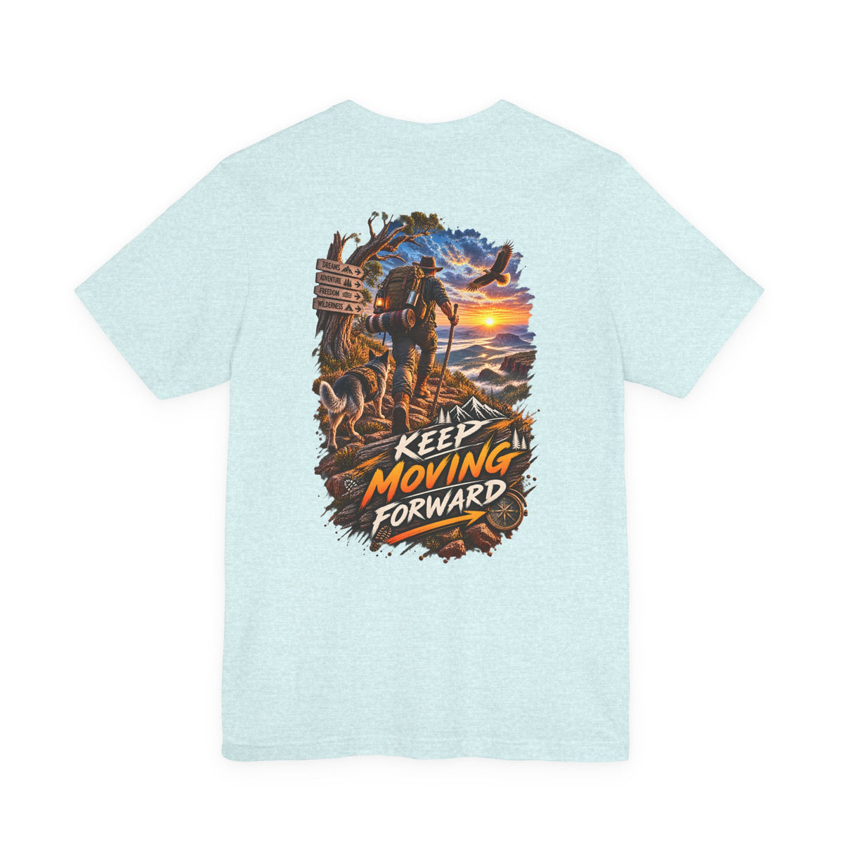 Keep Moving Forward T-Shirt — Motivational Hiker Sunset Graphic Tee