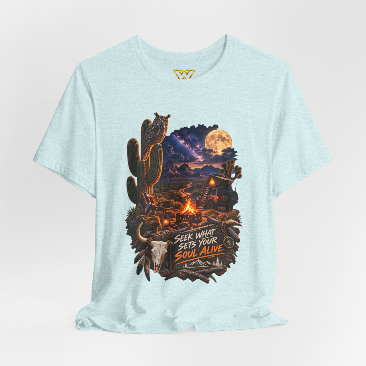 Campfire Desert Graphic Tee — "Seek What Sets Your Soul Alive"