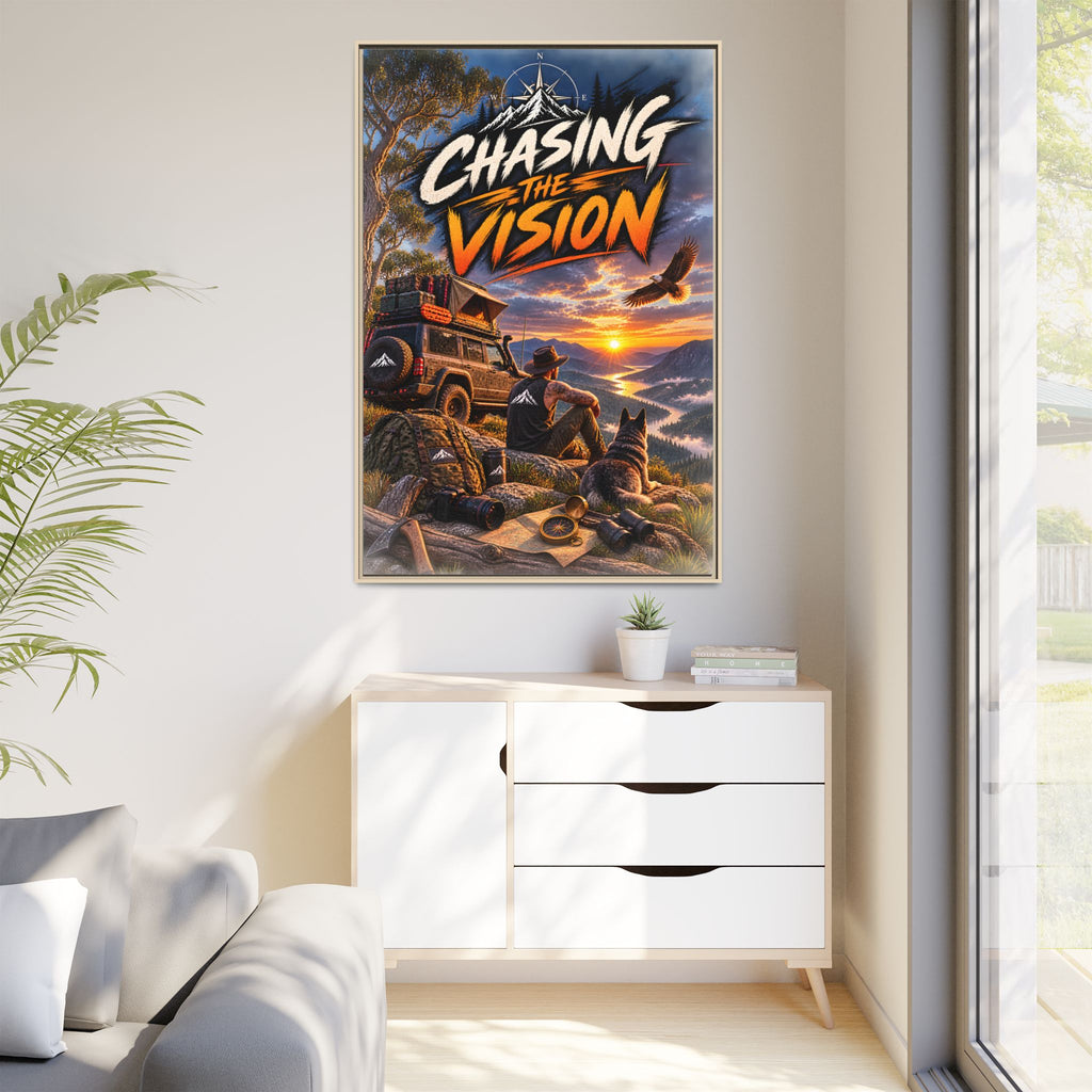 Chasing the Vision Matte Canvas Print (Framed) — Adventure Landscape Wall Art