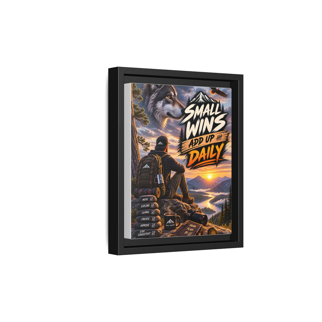 Small Wins Add Up Daily Framed Canvas Wall Art — Motivational Hiking Print