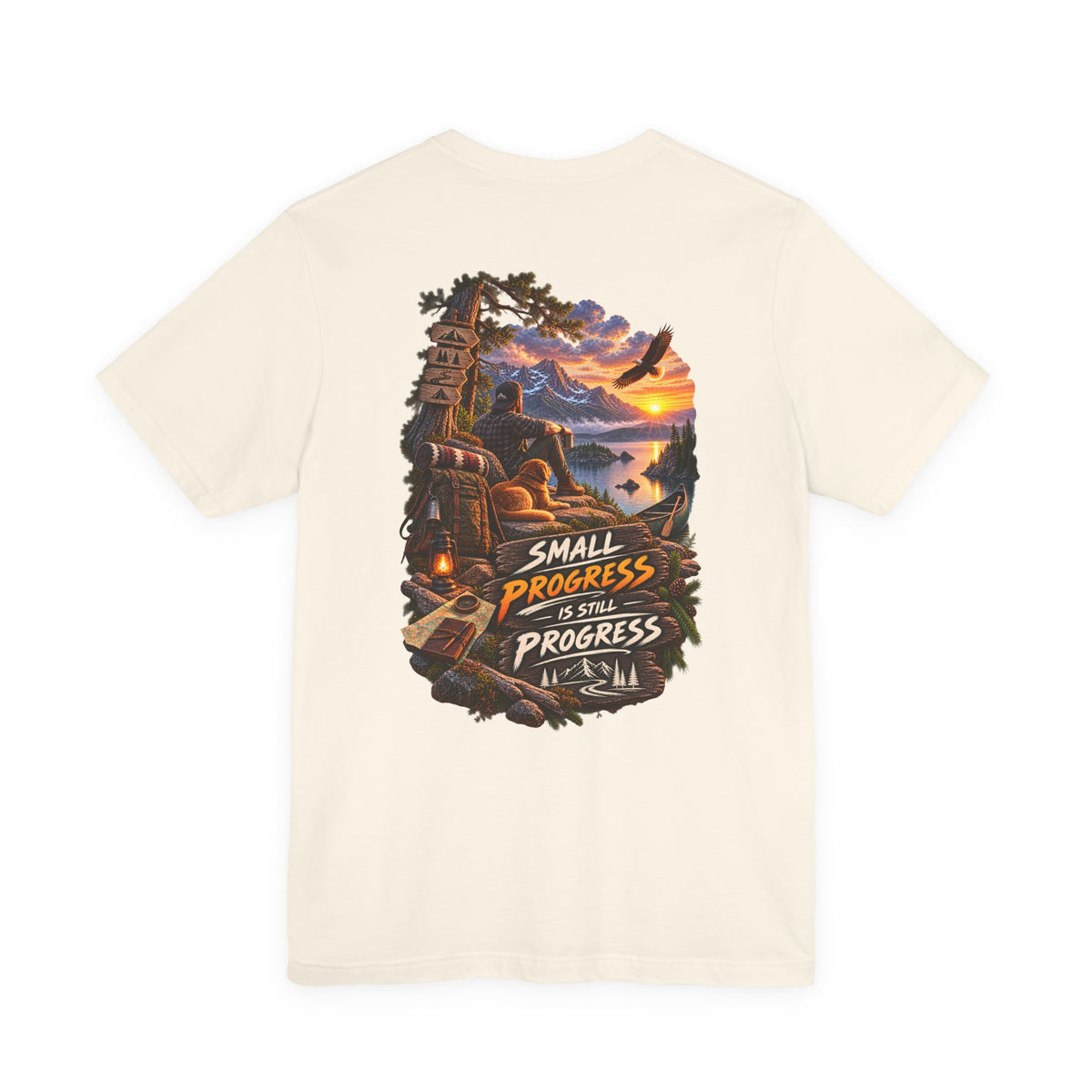 T-Shirt — "Small Progress Is Still Progress" Scenic Camping Graphic