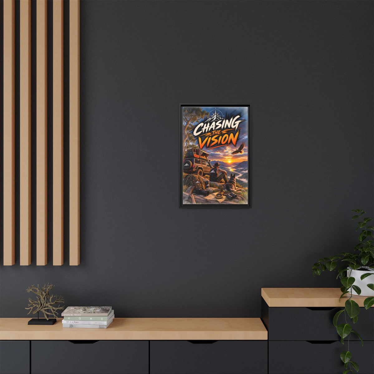 Chasing the Vision Matte Canvas Print (Framed) — Adventure Landscape Wall Art