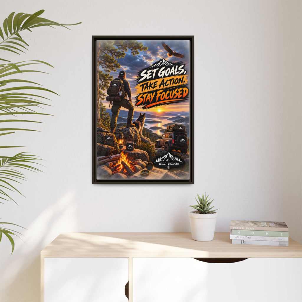 Motivational Adventure Canvas — “Set Goals, Take Action, Stay Focused”