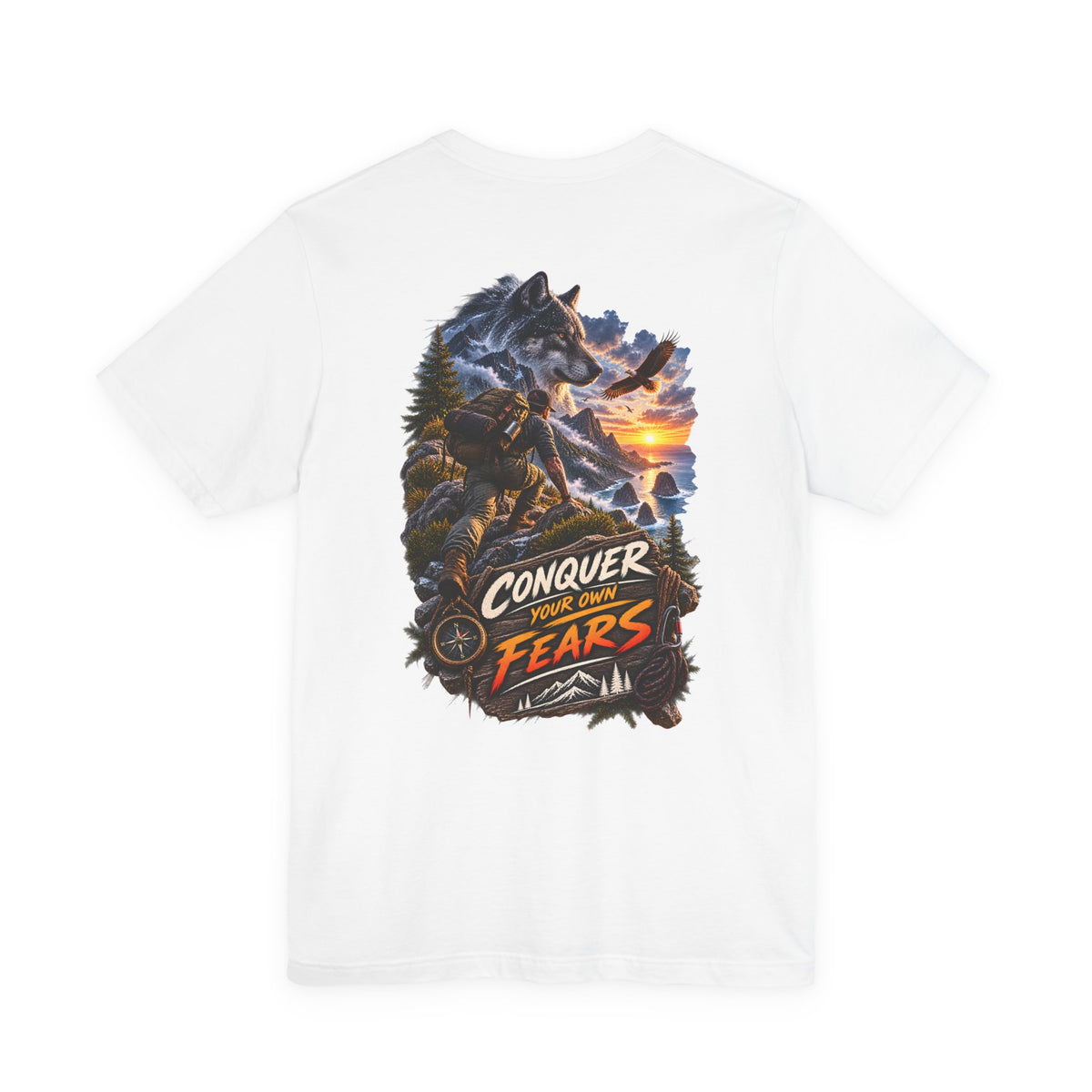 Conquer Your Fears Wolf Graphic Tee — Adventure Motivational T-Shirt