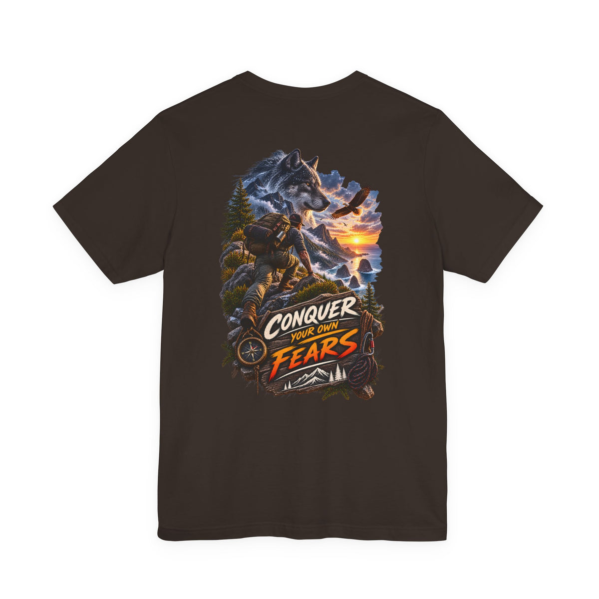 Conquer Your Fears Wolf Graphic Tee — Adventure Motivational T-Shirt