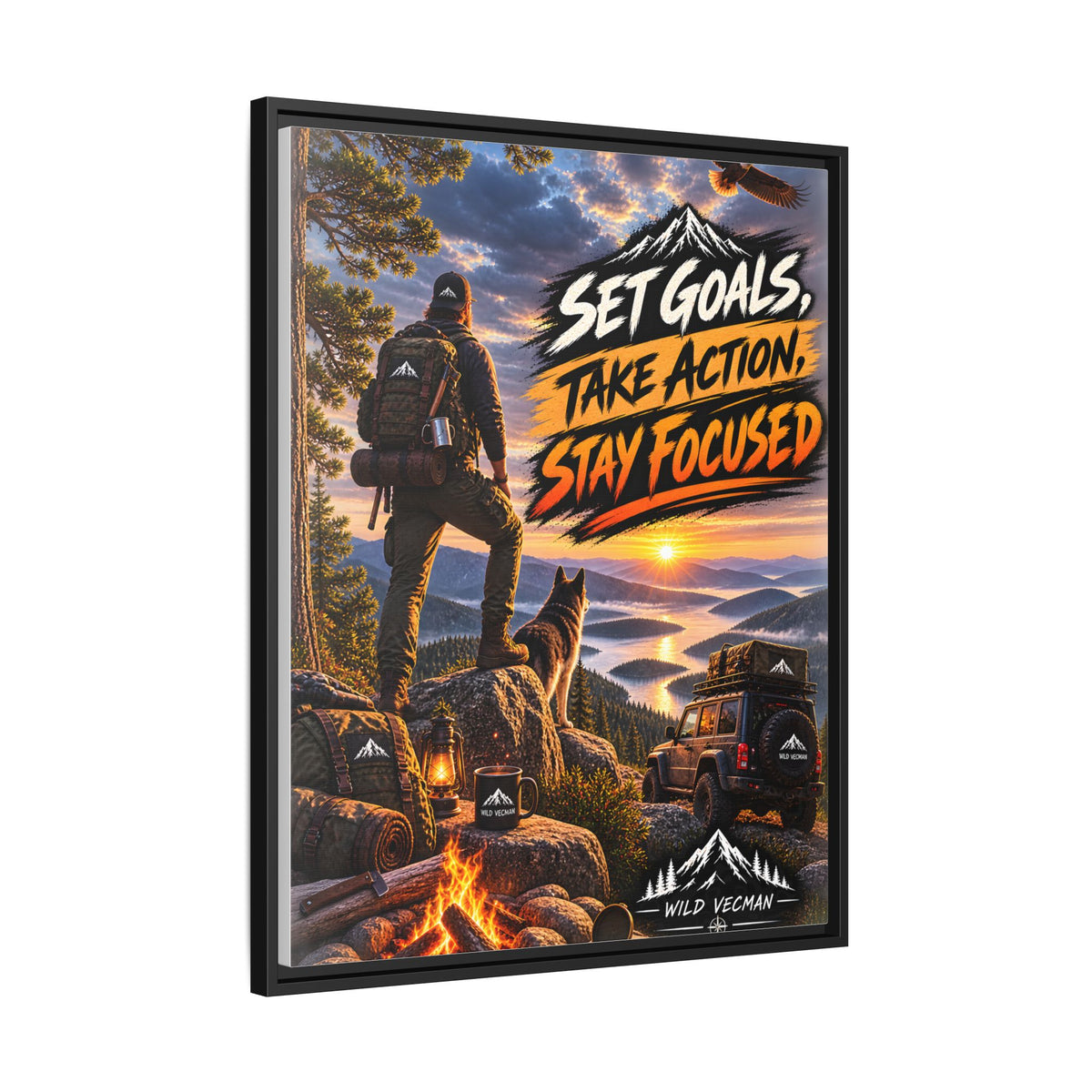Motivational Adventure Canvas — “Set Goals, Take Action, Stay Focused”