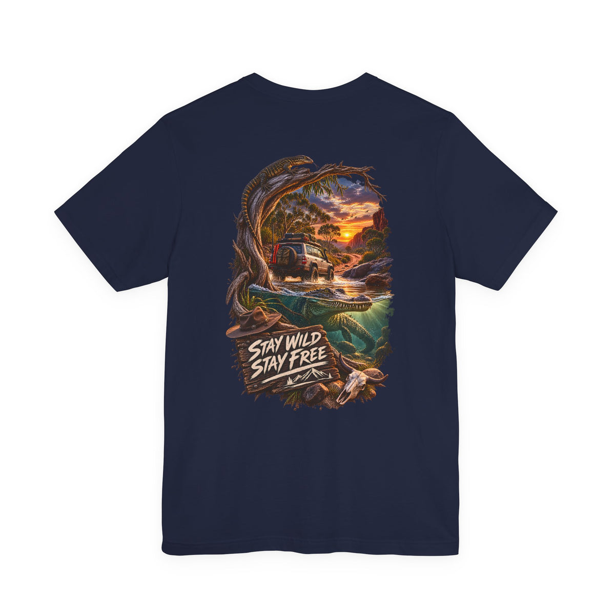T‑Shirt — 'Stay Wild Stay Free' Sunset Canoe Adventure Graphic Tee
