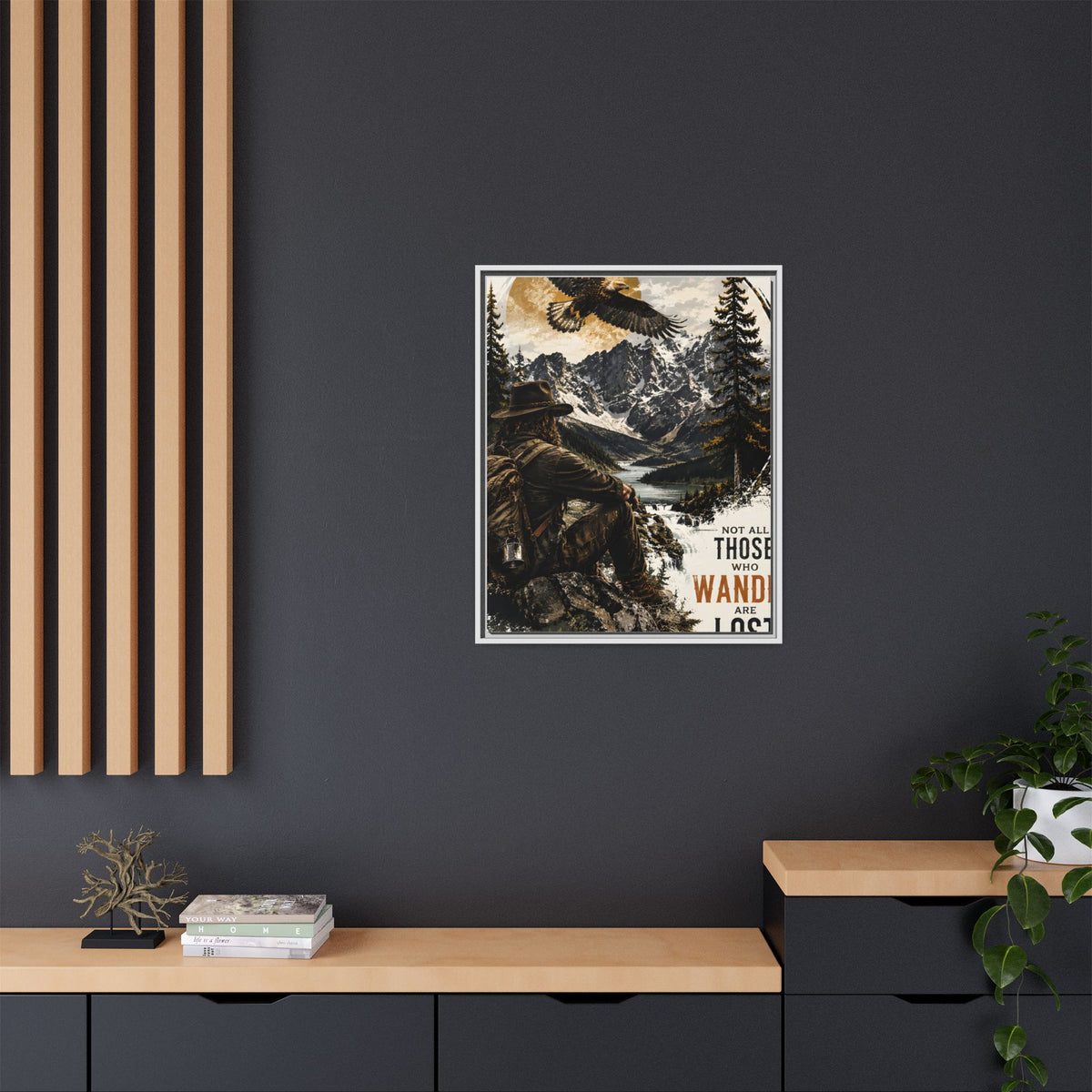 Wander Not Lost Eagle Mountain Canvas Print — Framed Matte Wall Art