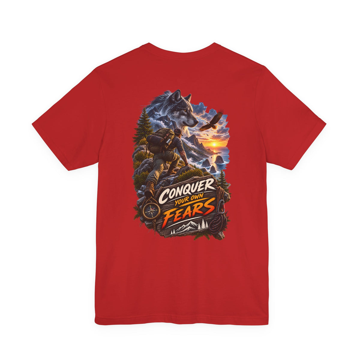 Conquer Your Fears Wolf Graphic Tee — Adventure Motivational T-Shirt