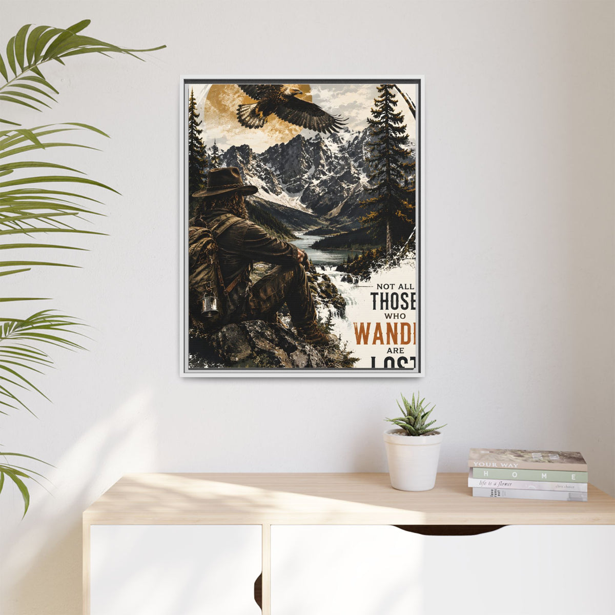 Wander Not Lost Eagle Mountain Canvas Print — Framed Matte Wall Art