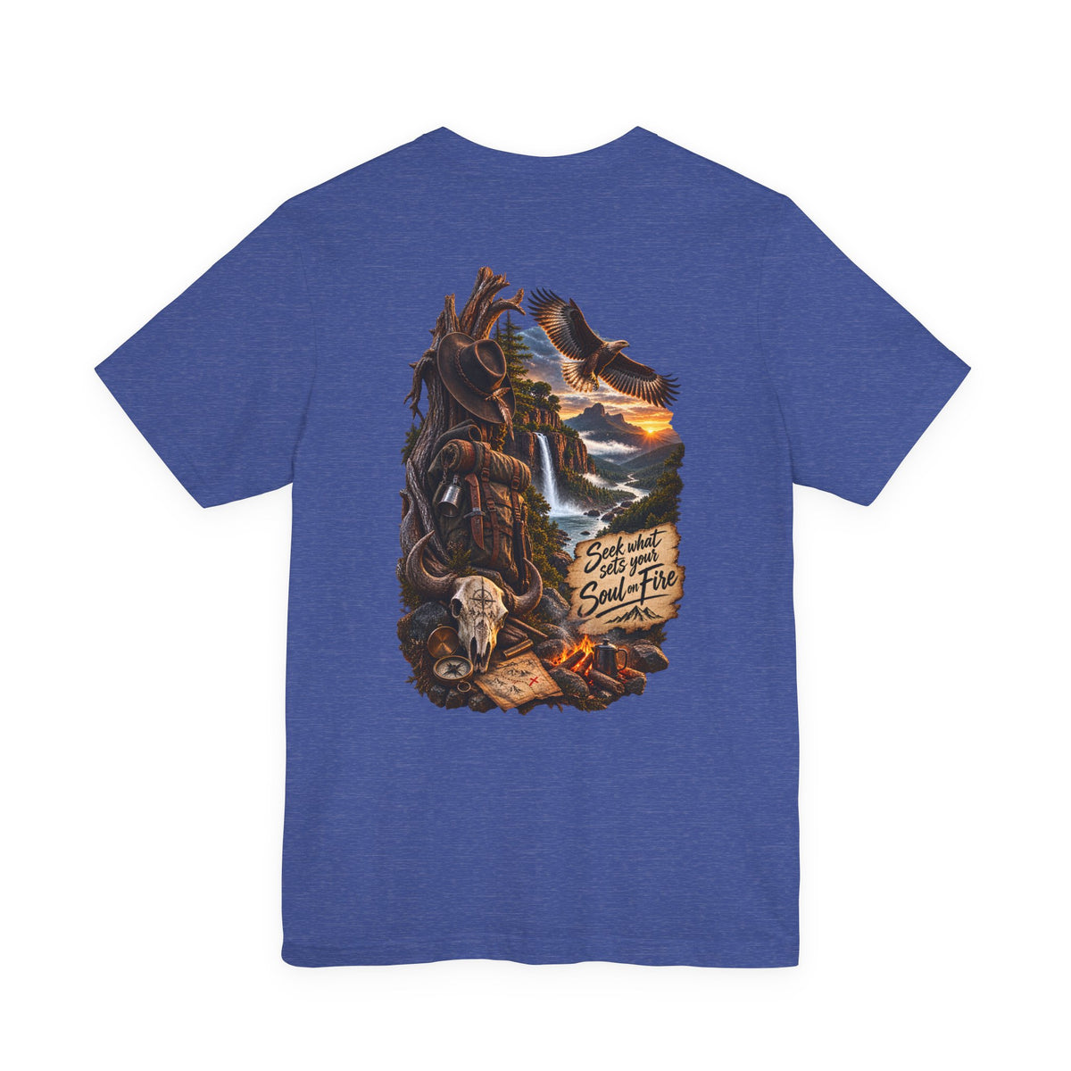 Western Wilderness T‑Shirt — “Seek the Sun, Find the Fire” Scenic Eagle & Skull Tee