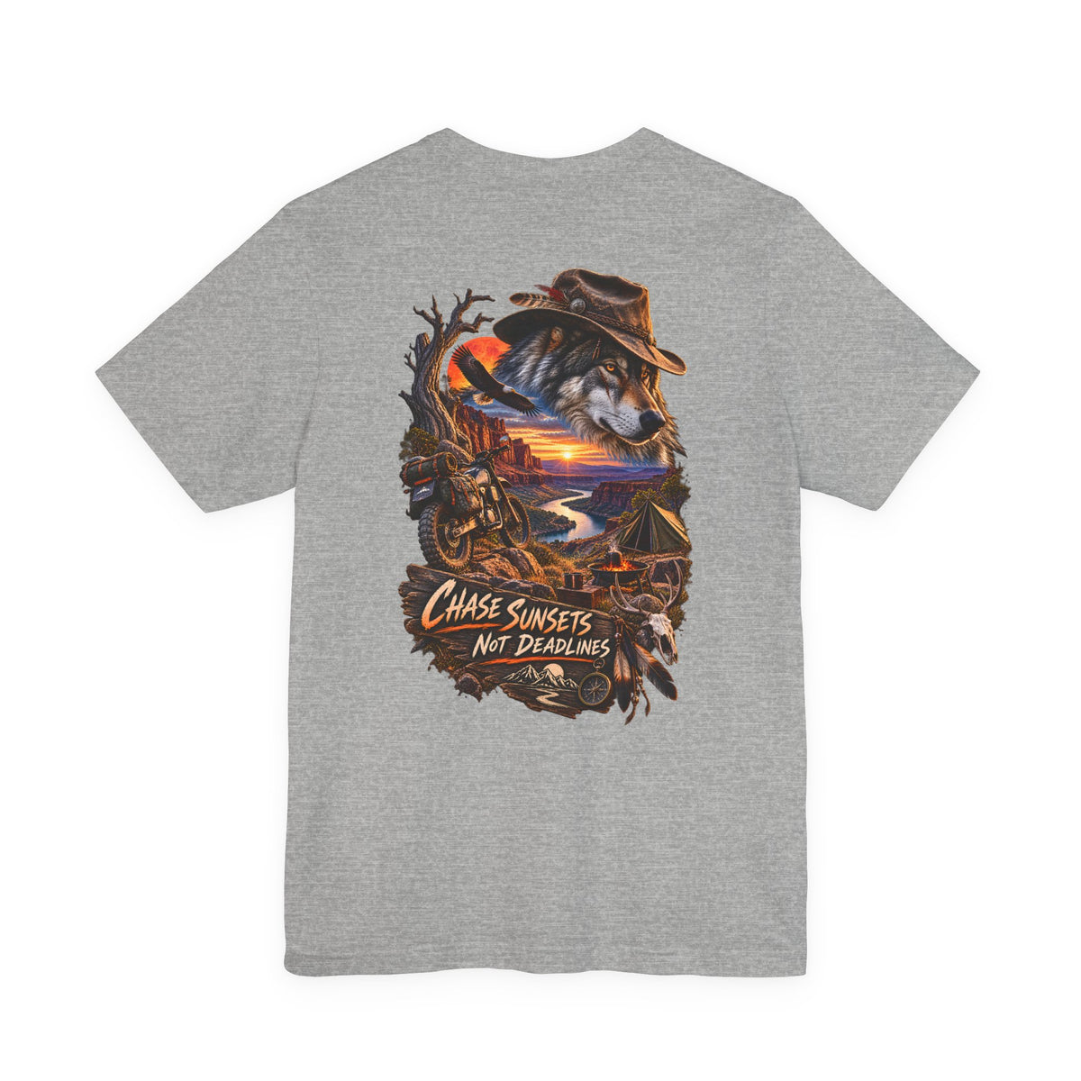 Chase Sunsets Graphic Tee — Motorcycle Sunset Rider Back Print