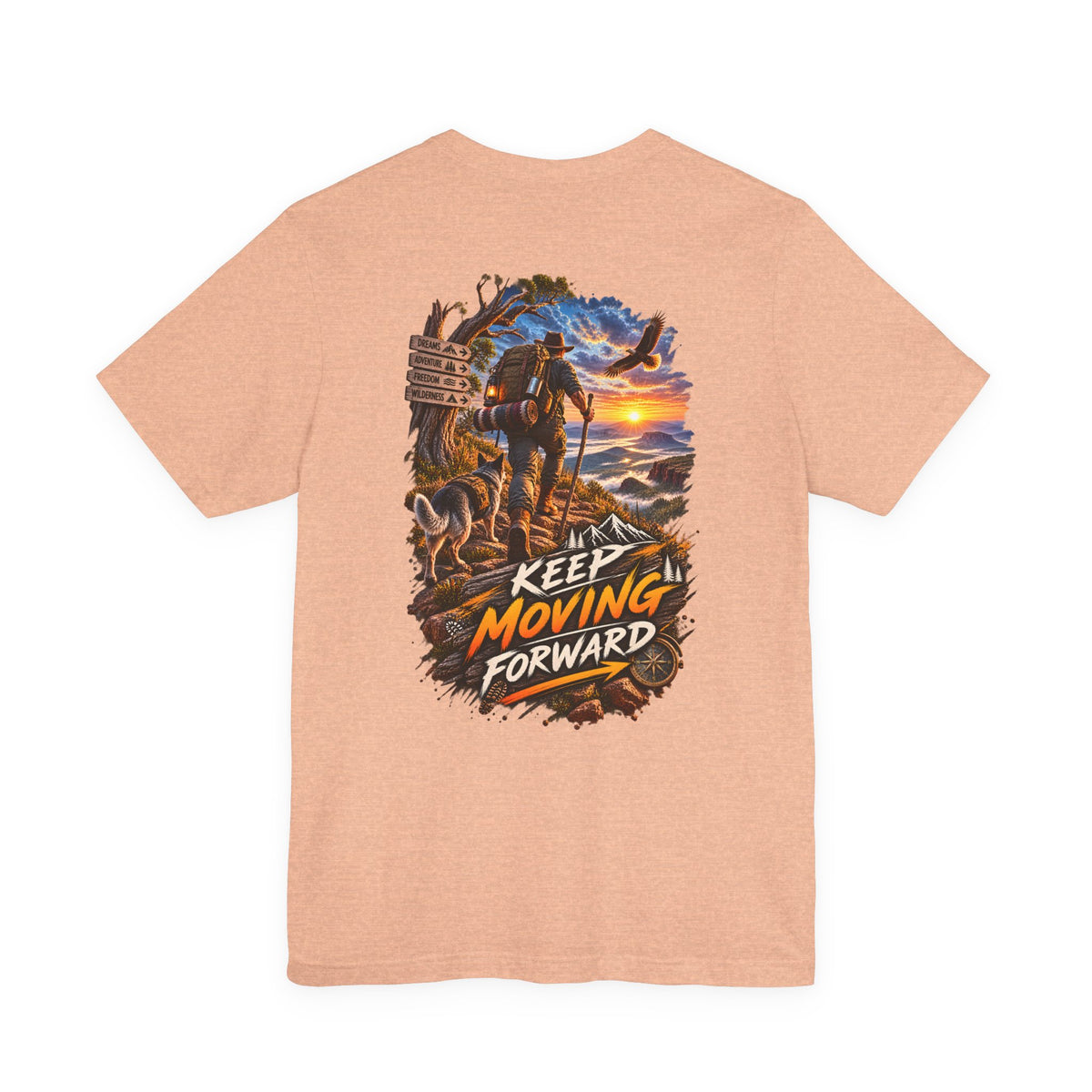 Keep Moving Forward T-Shirt — Motivational Hiker Sunset Graphic Tee