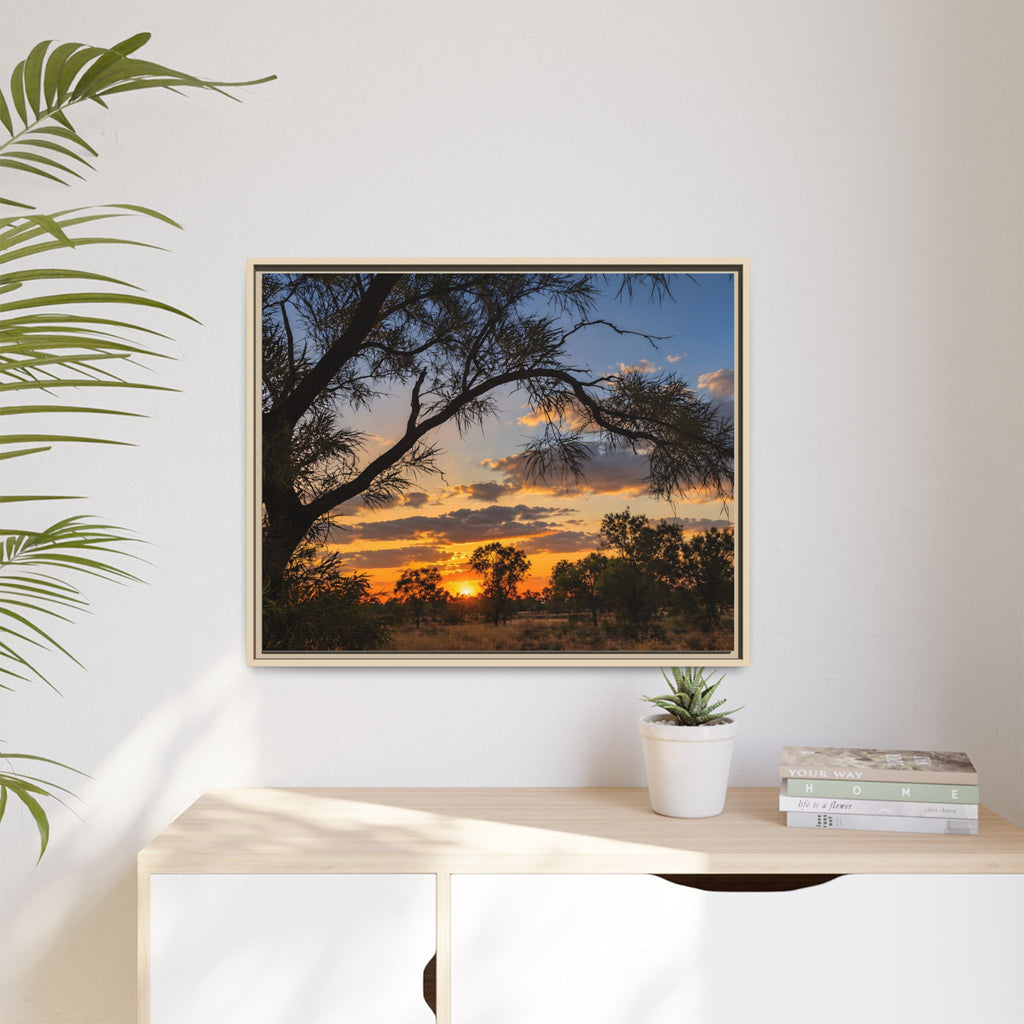 Sunset Silhouette Matte Canvas Print — Framed Landscape Wall Art
