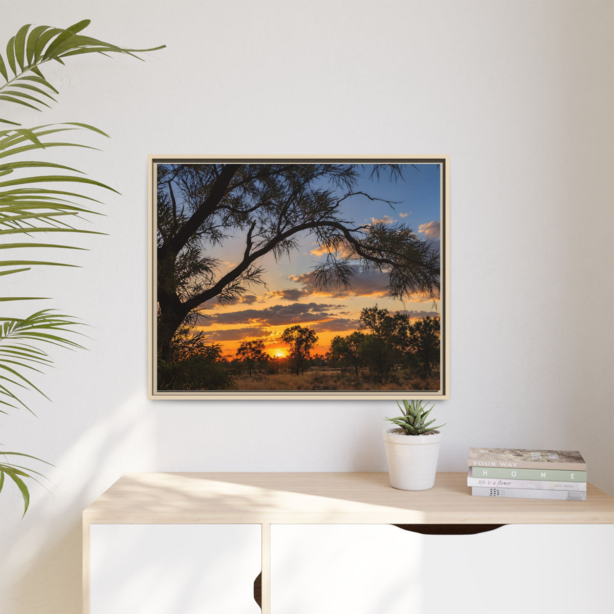 Sunset Silhouette Matte Canvas Print — Framed Landscape Wall Art