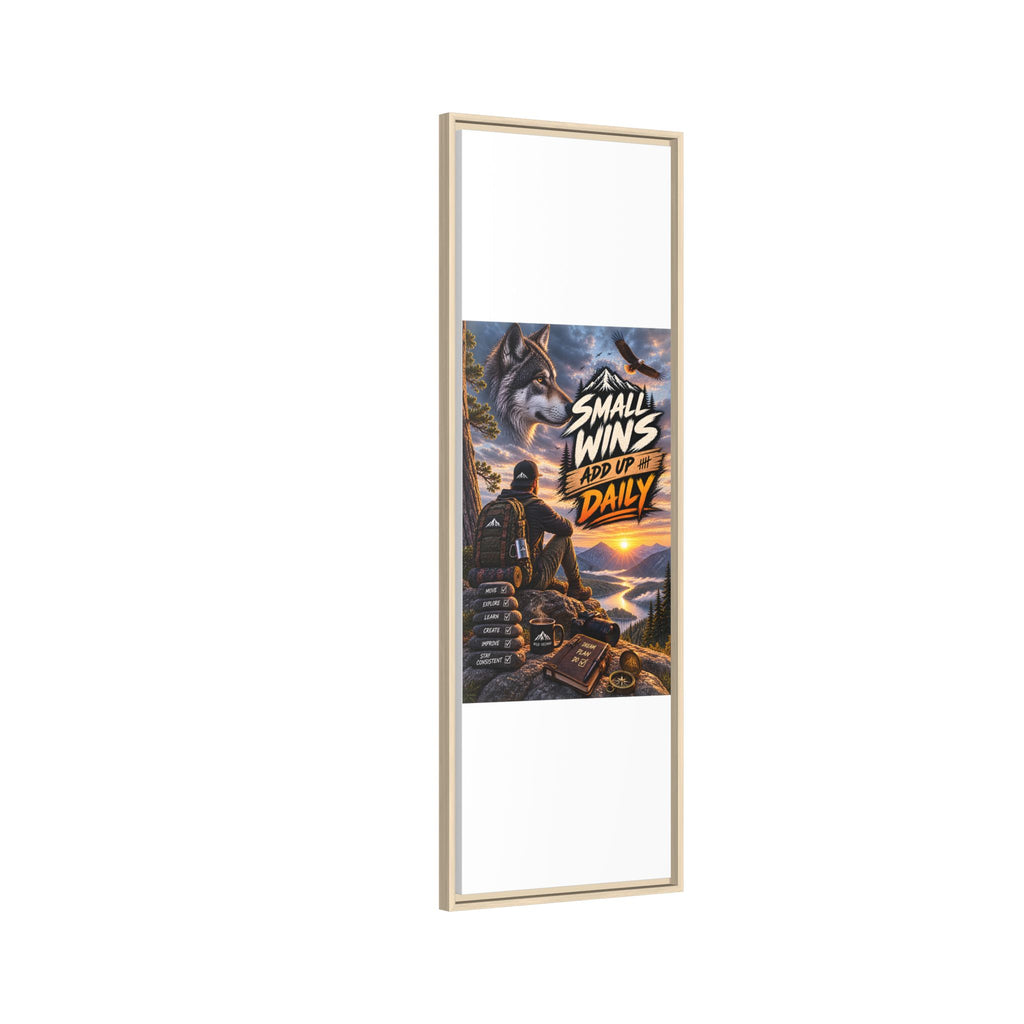 Small Wins Add Up Daily Framed Canvas Wall Art — Motivational Hiking Print