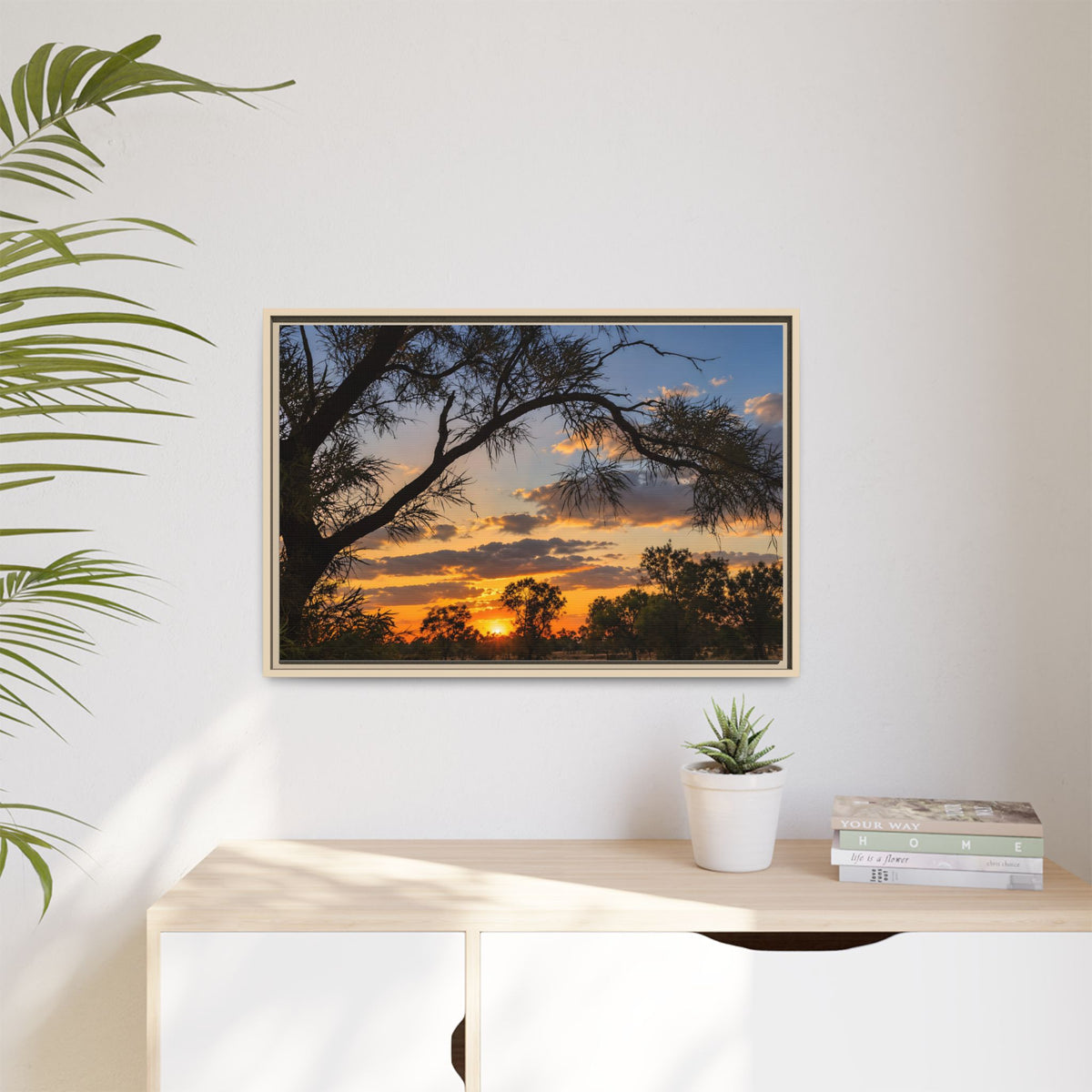 Sunset Silhouette Matte Canvas Print — Framed Landscape Wall Art
