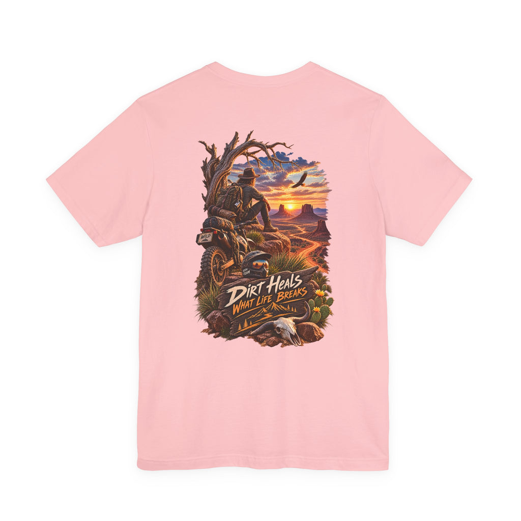 T-shirt coucher de soleil à moto Dirt Heals