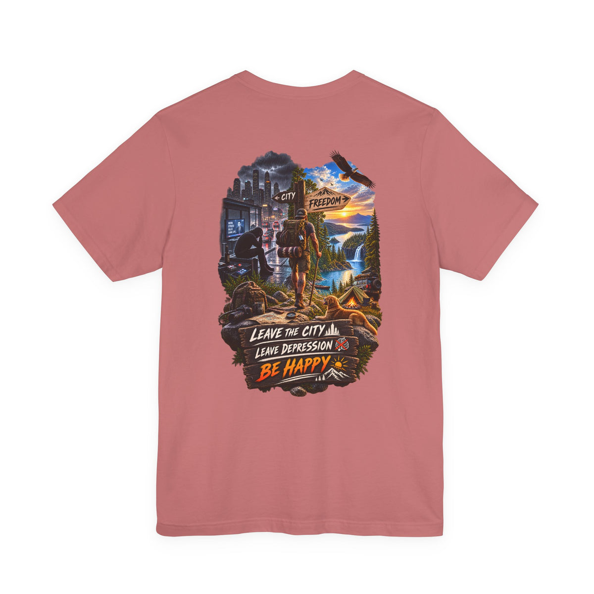 Leave the City Leave Depression Be Happy T‑Shirt — Mental Health Outdoors Graphic Tee