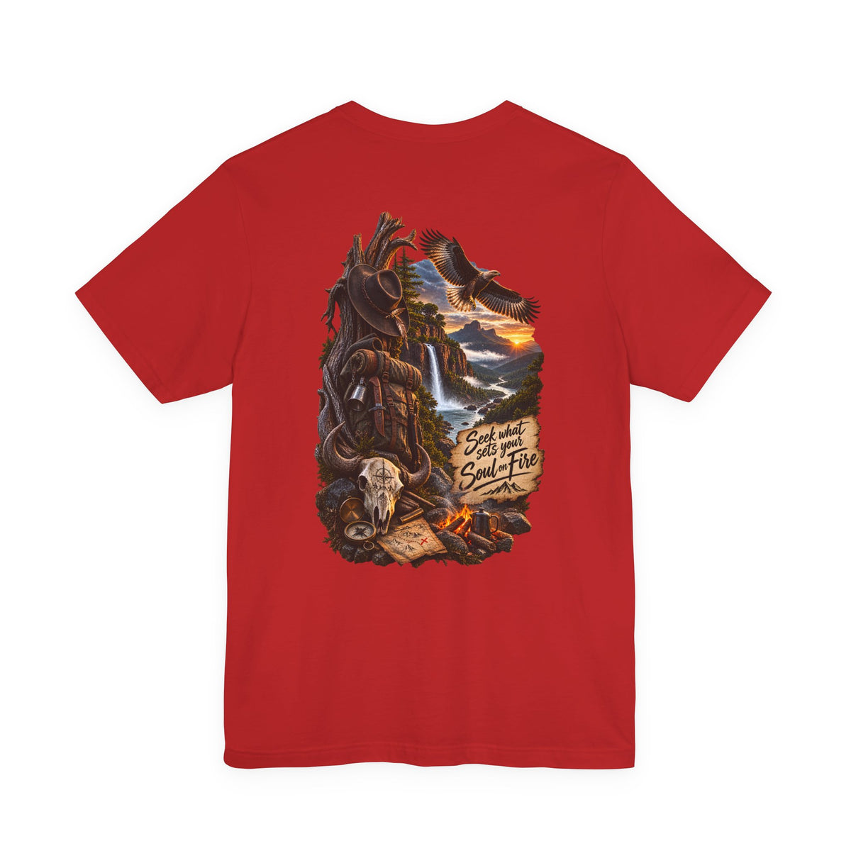 Western Wilderness T‑Shirt — “Seek the Sun, Find the Fire” Scenic Eagle & Skull Tee
