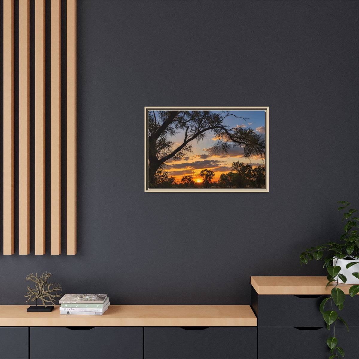 Sunset Silhouette Matte Canvas Print — Framed Landscape Wall Art